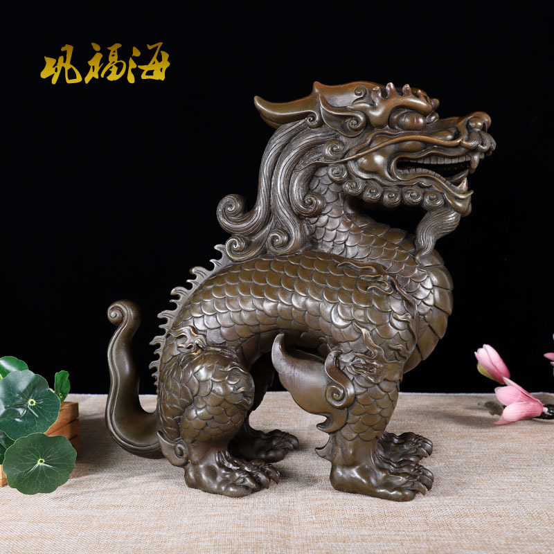 纯铜麒麟摆件工艺品全铜故宫华表麒麟家居装饰品摆件礼品铜麒麟