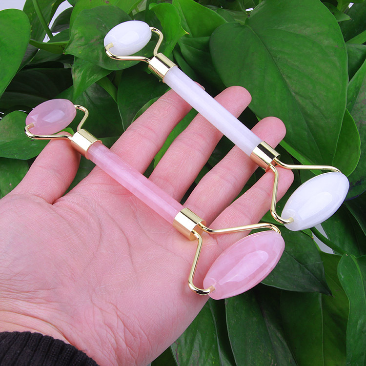 厂家直销天然水晶玉石按摩棒 粉晶滚轮按摩器 美容瘦脸按摩棒批发