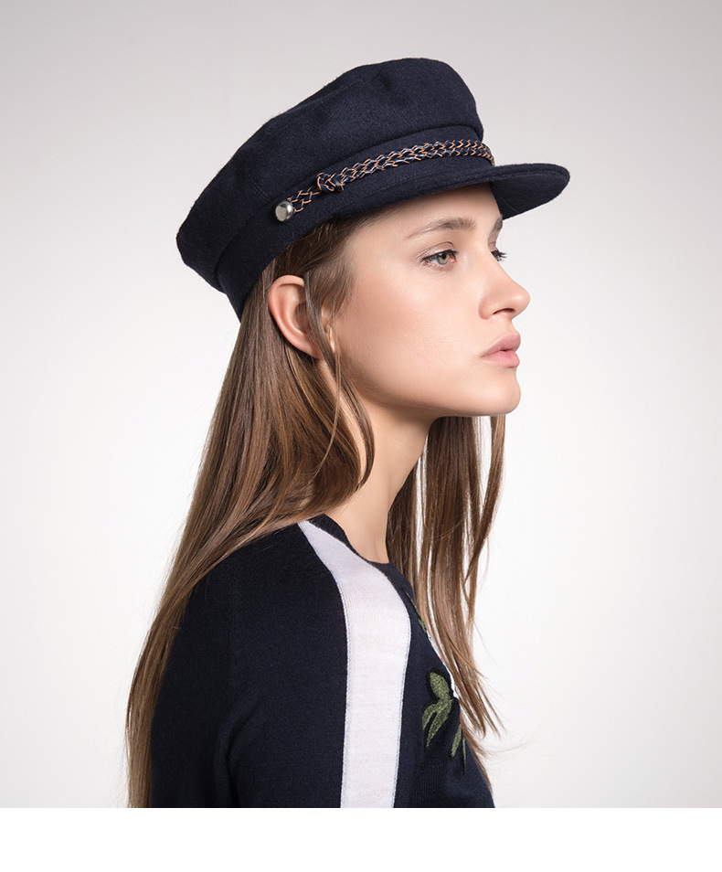 2019时装周黑马海军帽女英伦复古报童帽黑色八角帽欧美帽子女秋冬