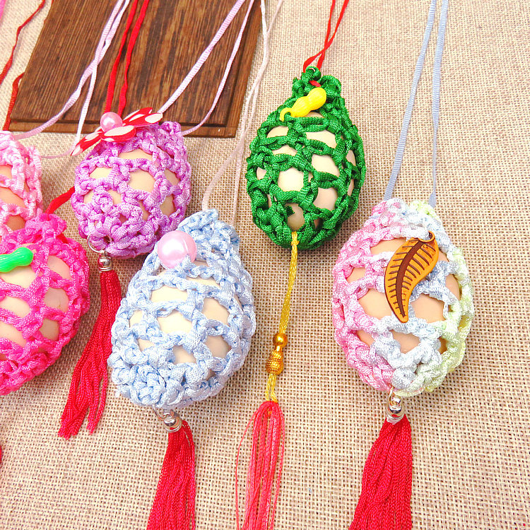 儿童挂脖鸡蛋网立夏端午节蛋袋成品手工编织花生花朵蛋兜儿童饰品