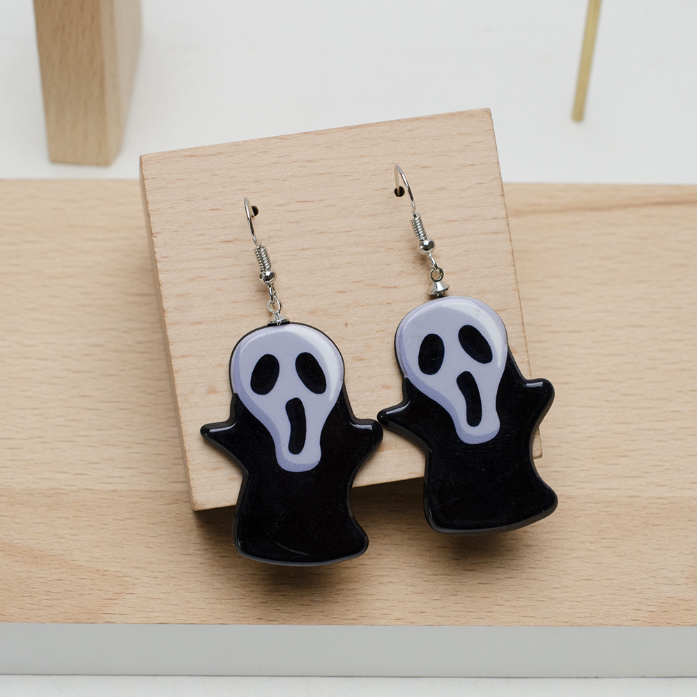 欧美时尚万圣节新款 夸张搞怪幽灵鬼脸 个性树脂耳坠耳环节日礼物