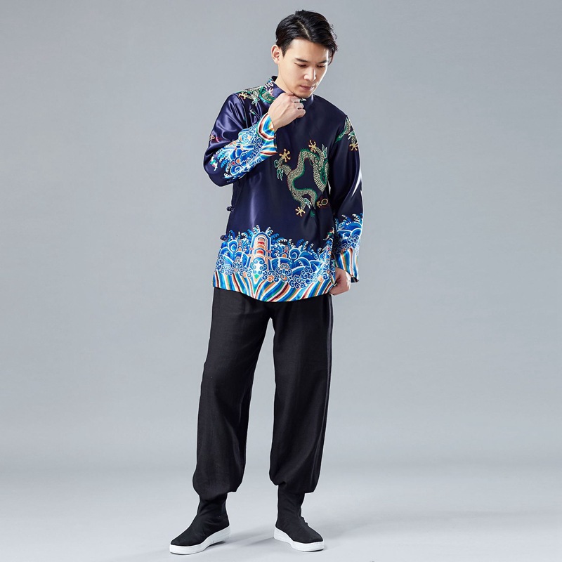 中国风男装 唐装男中山装汉服男古装古风龙袍印花汉服伴郎服中式