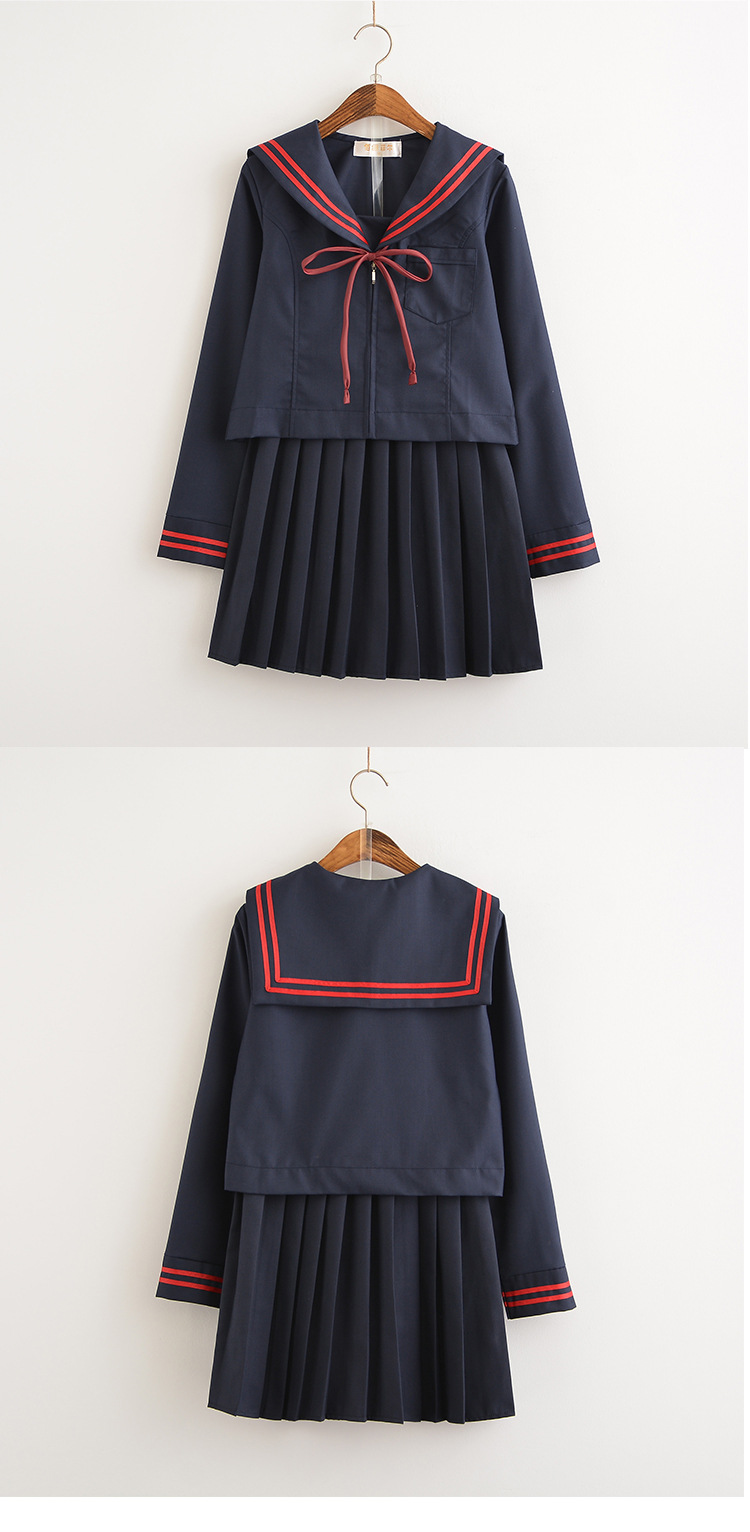 日系正统赤二本水手服制服套装班服演出服百褶裙学生套装