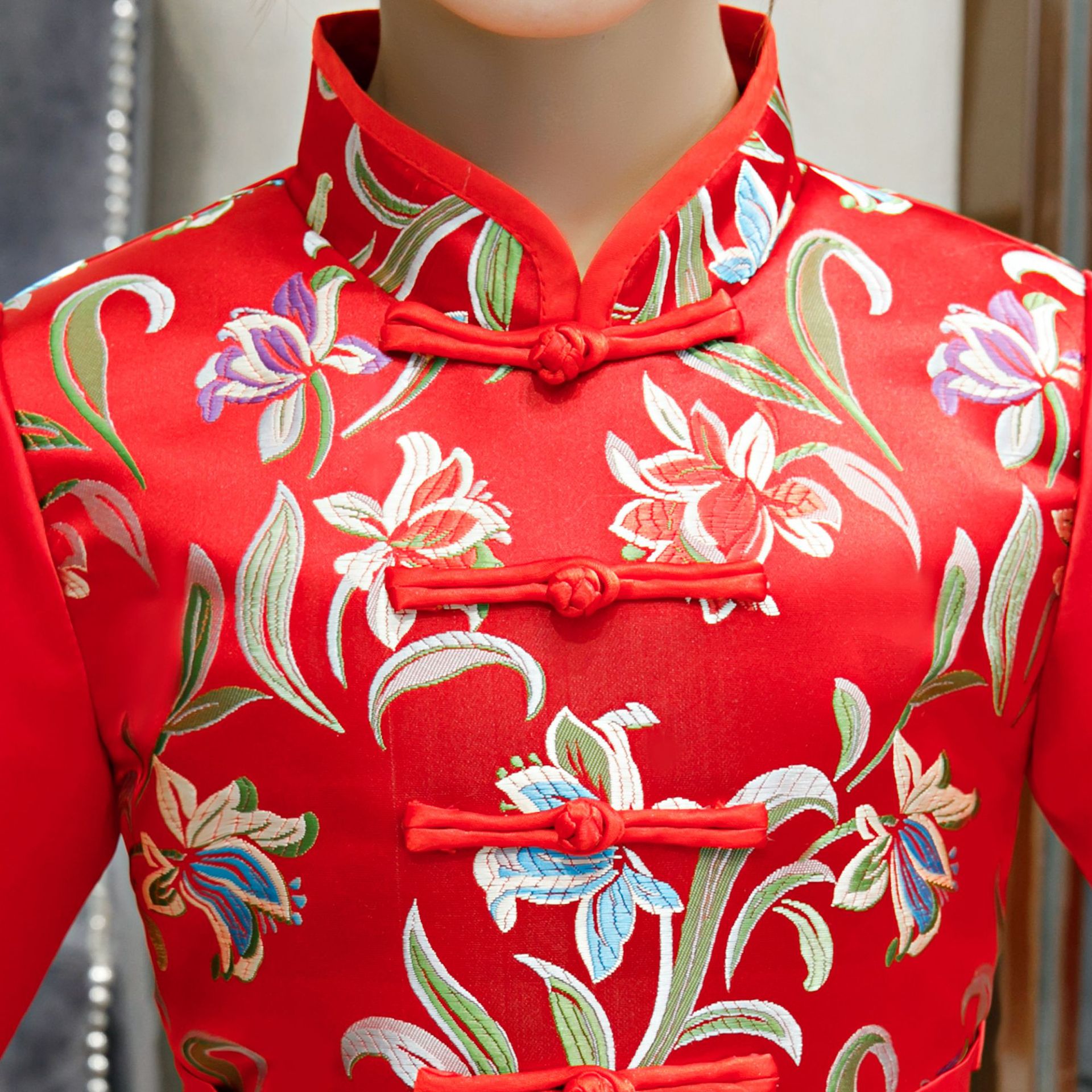 女童连衣裙春秋女孩中国风唐装旗袍公主裙新年装花童喜庆礼服演出