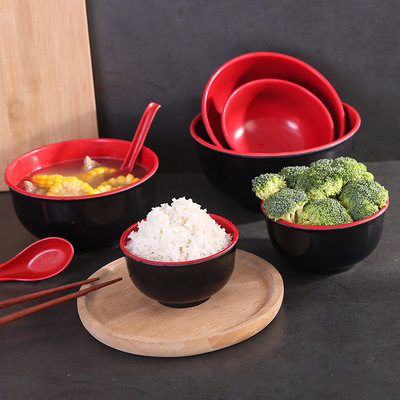 韩式红黑双色密胺仿瓷碗 汤碗面碗火锅麻辣烫碗 塑料碗餐具