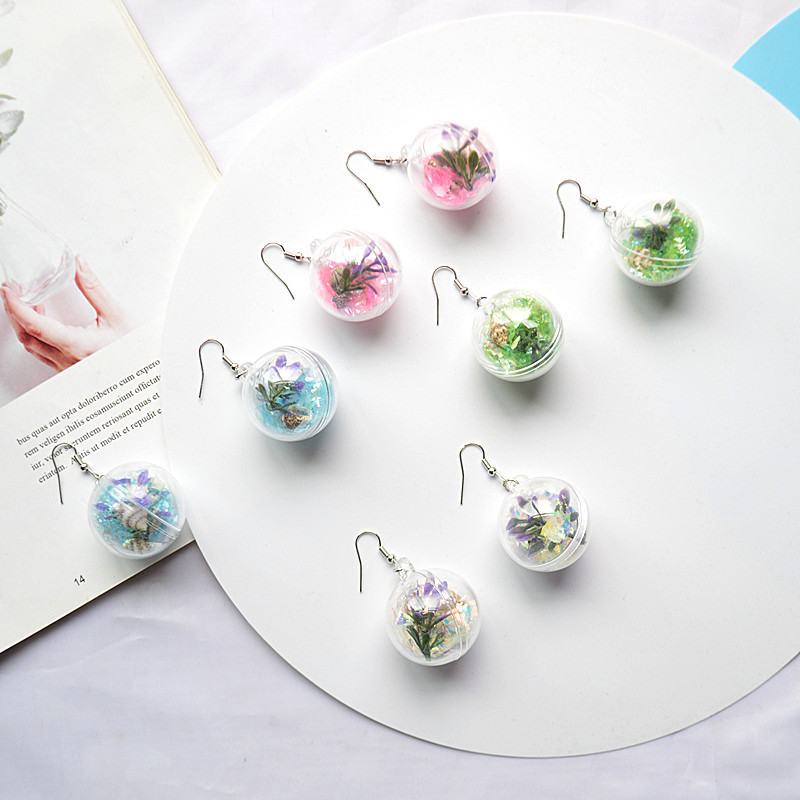 korean style new transparent sequins shell flower ball eardrops earrings creative diy handmade earrings wholesale