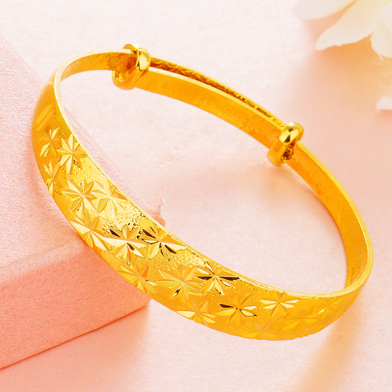 10mm黄铜镀真金满天星推拉手镯 越南沙金仿黄金可调节手环批发