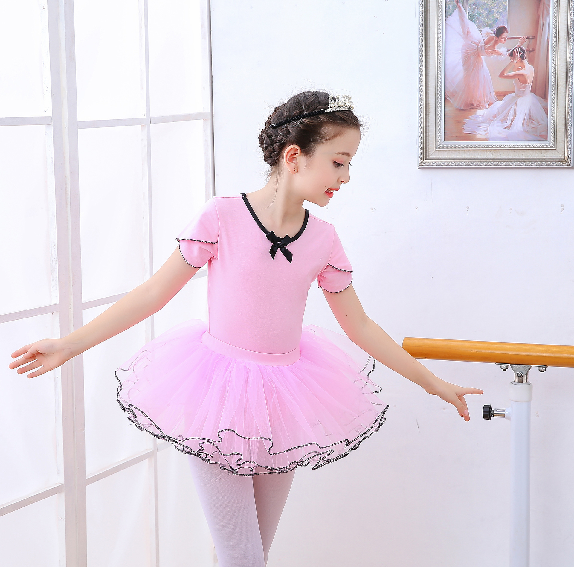 儿童芭蕾舞演出服春夏款女童芭蕾练功服女孩短袖芭蕾舞形体衣考级
