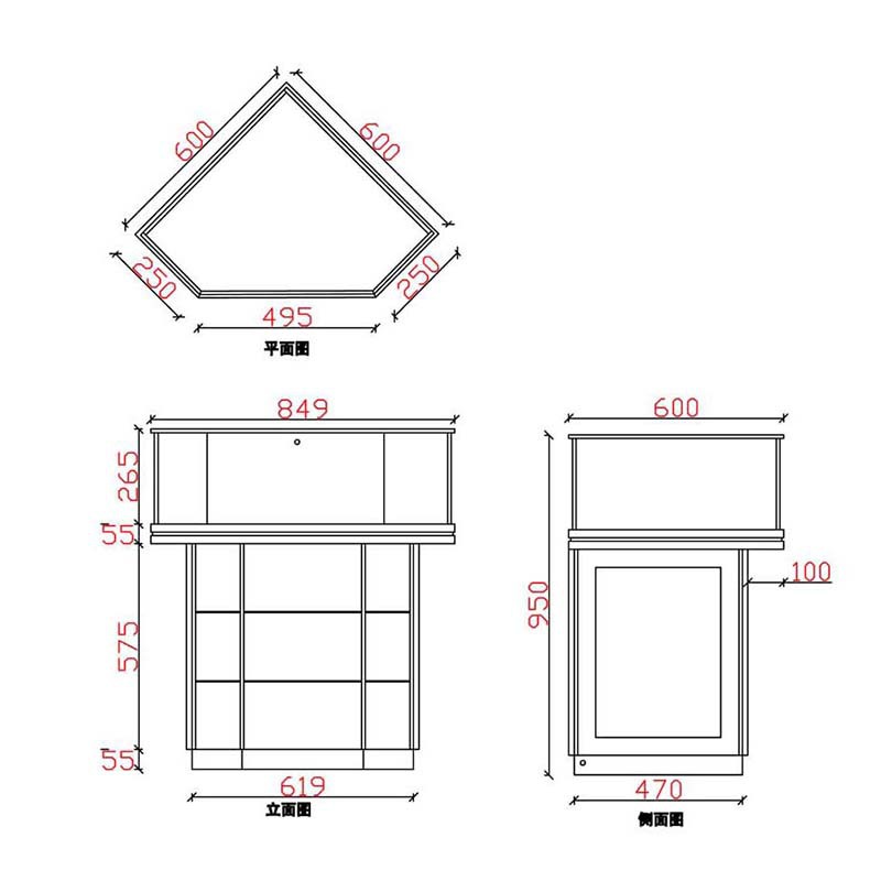 鸿钛珠宝钻石转角柜精品拐角柜玻璃柜台珠宝饰品展示柜商品展示架