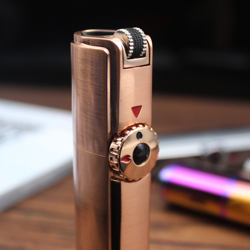 中邦307小型三头直冲防风网红打火机大容量气体充气蓝色火焰代发