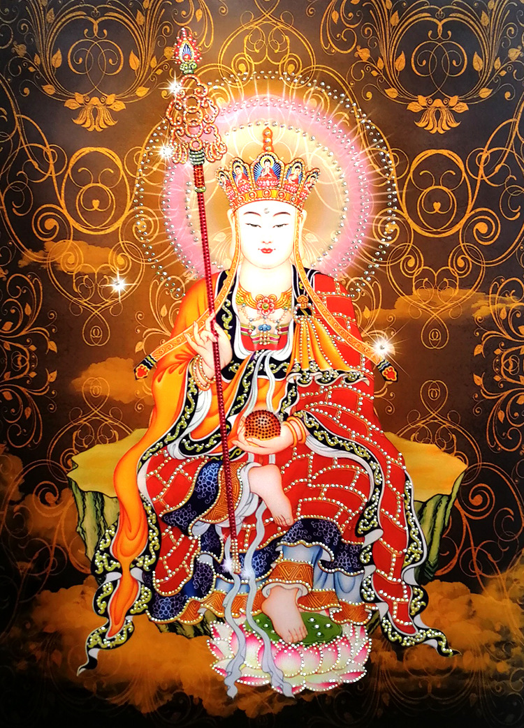 南无大愿地藏王菩萨佛画卷轴画实木天地轴挂画念佛堂宗教用品讲经