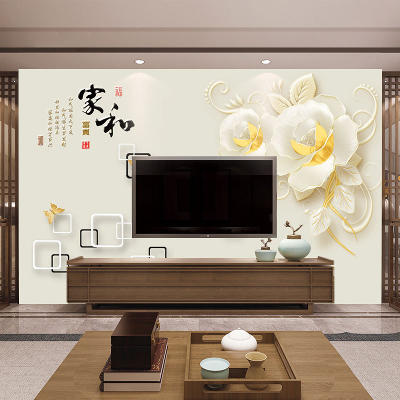 电视背景墙壁纸简约现代时尚大气高档客厅立体5d壁画无缝壁画壁纸