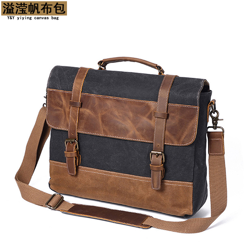 Manufacturer Men's Canvas Shoulder Messenger Bag Briefcase Laptop Bag Spot Sale Amazon E-Commerce Supply