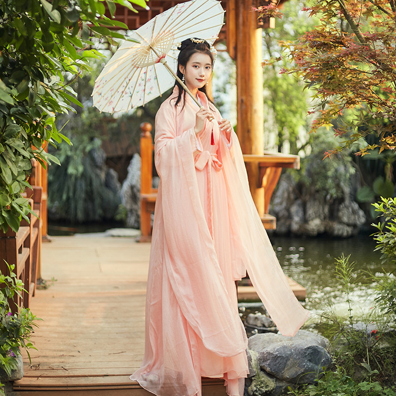 日常汉服雪纺大摆裙古装古典水袖性感飘逸仙女写真舞蹈表演出服装