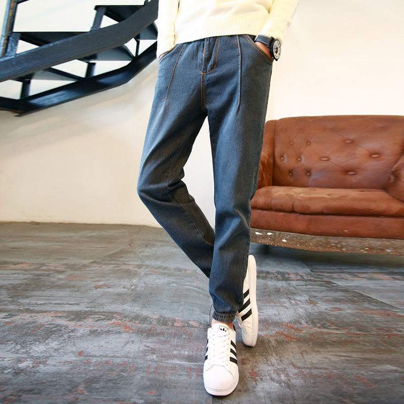 牛仔裤男士韩版缩口小脚哈伦裤学生束脚裤紧腿裤垮裤潮男一件代发
