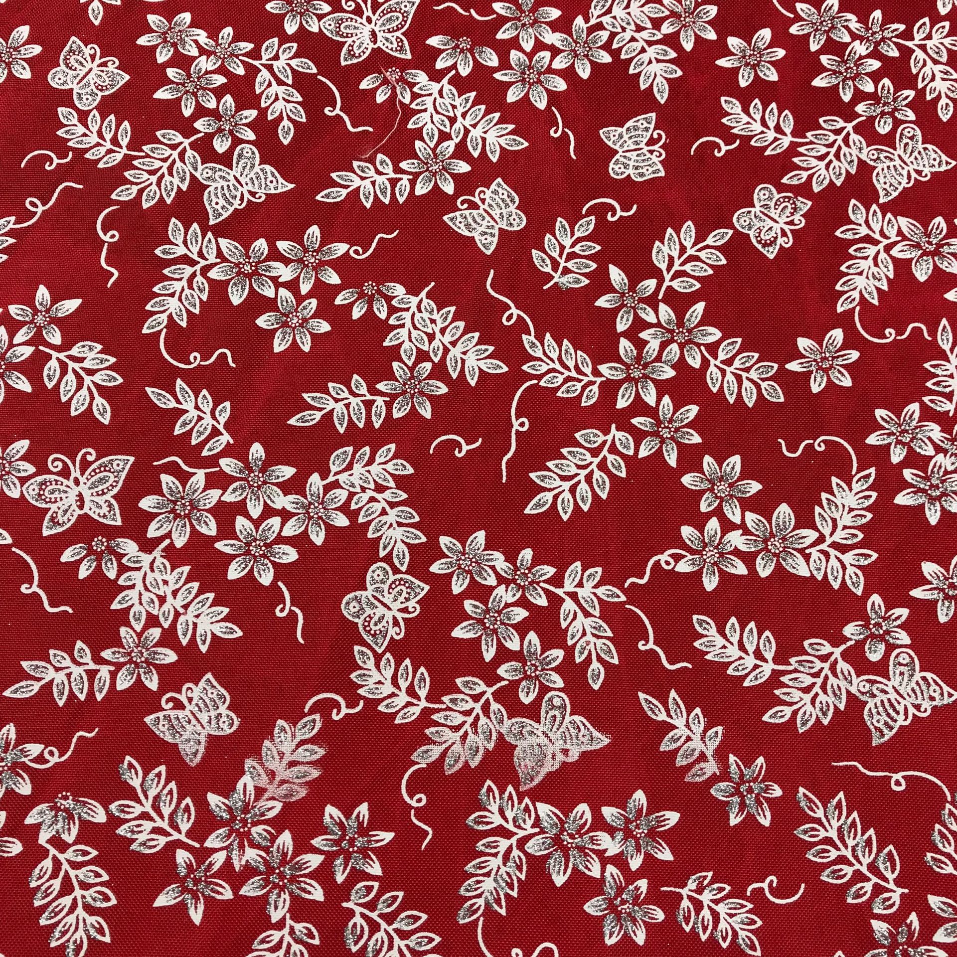 圣诞系列面料蝴蝶花朵印花图案仿麻布印花场地布置道具装饰布