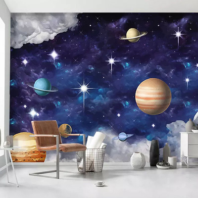 3d立体宇宙星空装饰背景墙壁纸儿童卧室主题房墙纸ktv天花板墙布