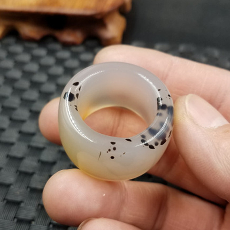 批发玉石蓝色玉髓玛瑙扳指墨玉玉髓扳指加宽玉石戒指指环