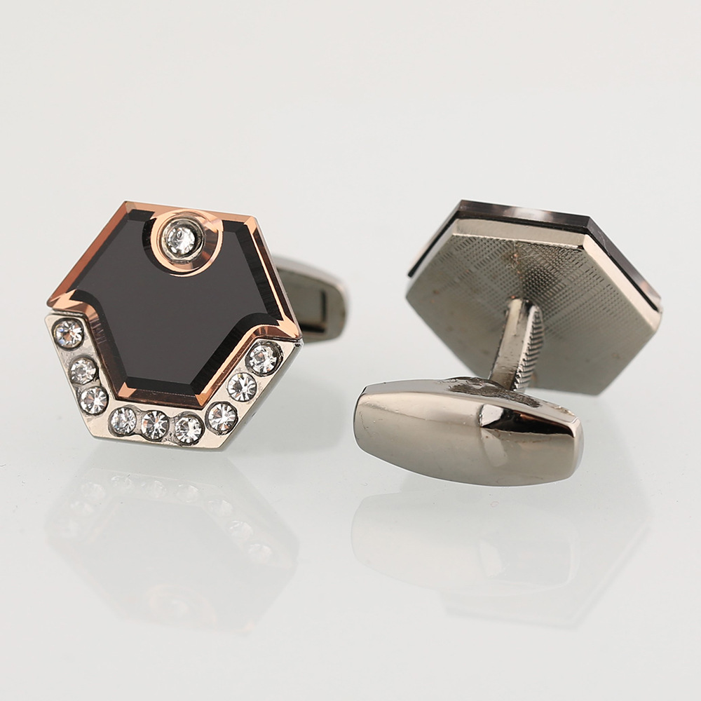 黑色镶钻法式衬衫袖扣 男士袖口扣 袖钉 商务婚礼袖扣 cufflinks