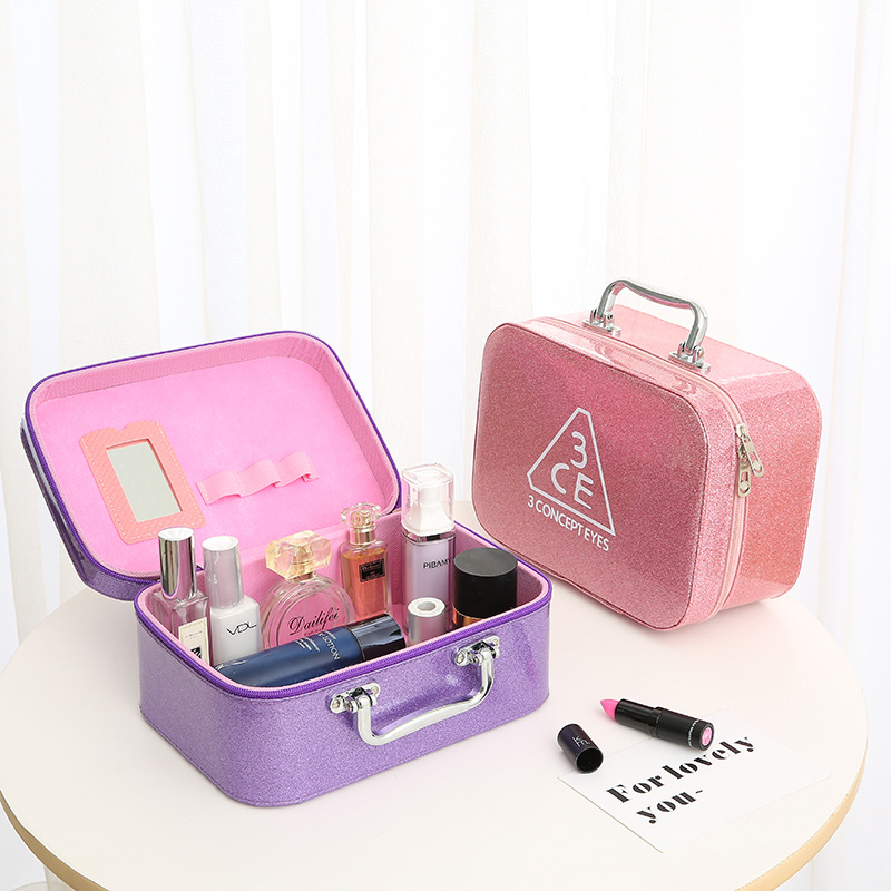 Wholesale Korean Style Cosmetic Bag Large Capacity Portable Cosmetic Case 3c Women's Shiny Crystal Toiletry Storage Box Customized