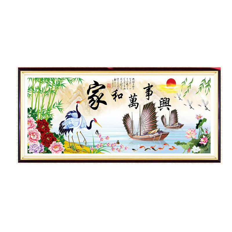 5d钻石画家和万事兴仙鹤牡丹点钻石十字绣钻石绣圆钻满钻全粘