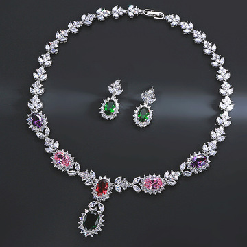 亮雅丽人中国风新娘锆石珠宝套装项链耳钉首饰淘宝速卖通代发厂商