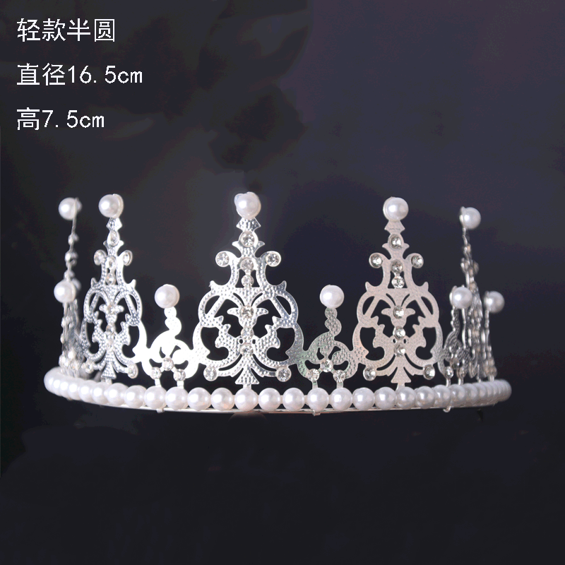 wholesale metal flower pearl large semicircle fashion crown spring style iron cake decoration big crown headdress