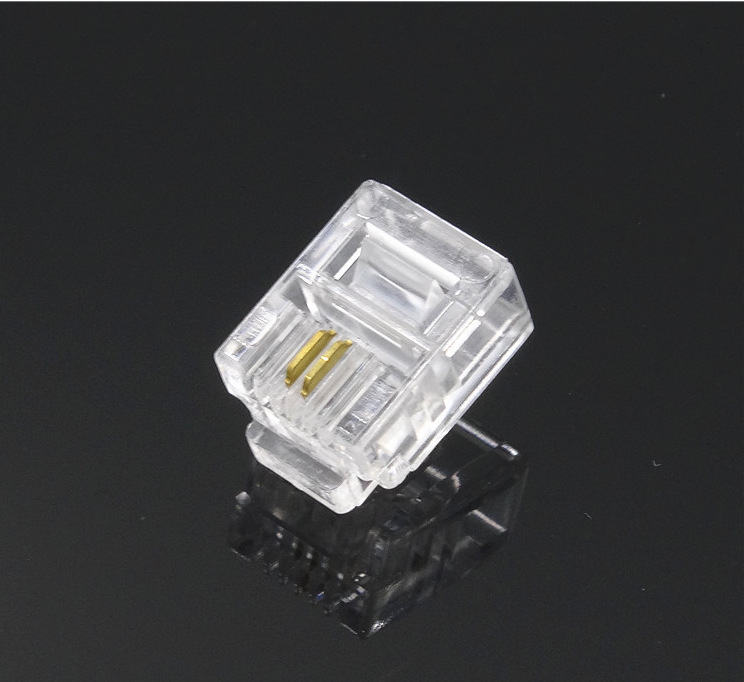rj11 2芯电话水晶头 纯铜芯片 6p2c四芯电话线水晶头 100个包