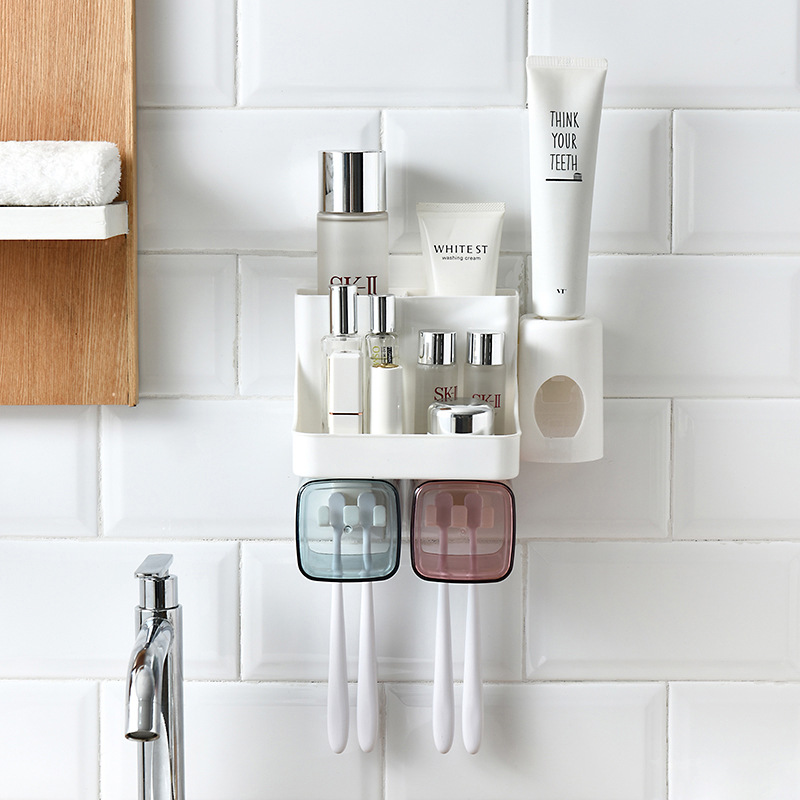 Toothbrush Holder Bathroom Storage Rack Punch-Free Suction Wall Toilet Washing Set