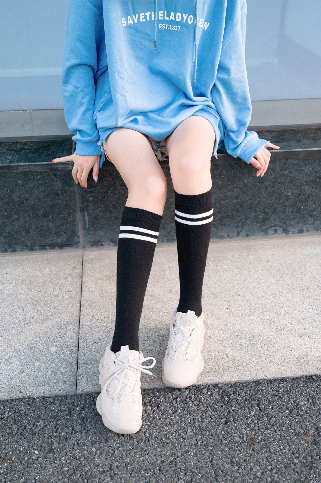 春秋二条杠及膝长筒袜 日韩少女美腿学院风全棉打底潮袜堆堆袜女