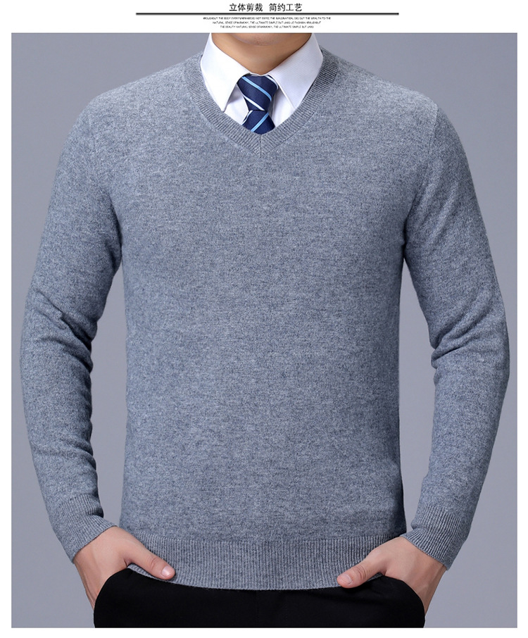 羊绒衫男2020秋冬新款山羊绒v领男士毛衣中年品牌男装针织羊毛衫
