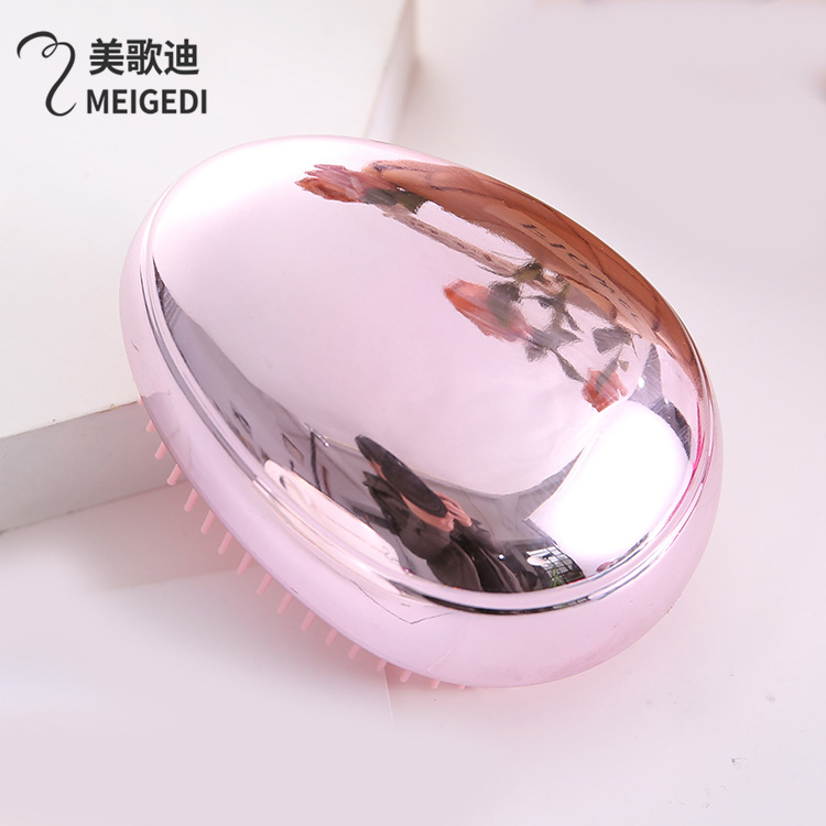 Electroplating ABS Beauty Hairdressing Comb Bright Pink Golden Massage Smooth Hair Hair Comb Glossy Plastic Egg Comb