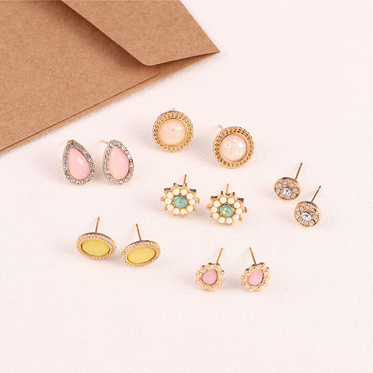 欧美跨境爆款耳钉 椭圆水滴复古六件套组合耳钉 多元素创意耳饰