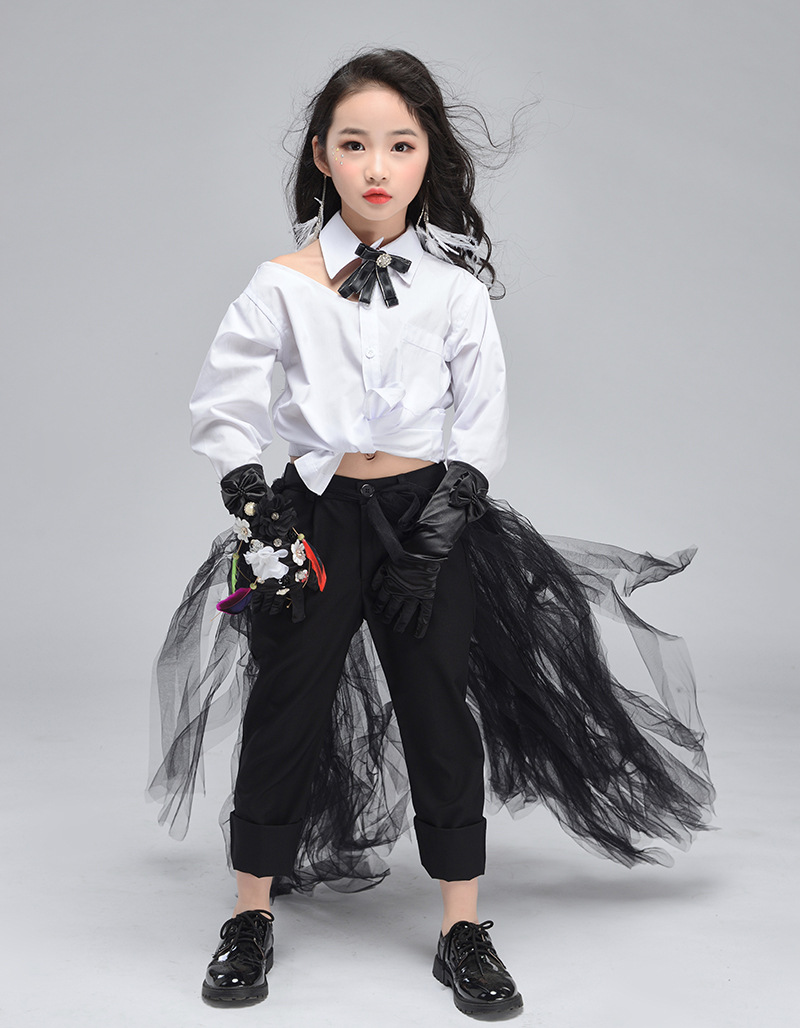 女童潮服露肩西装套装儿童走秀车模时尚个性演出服模特礼服中大童