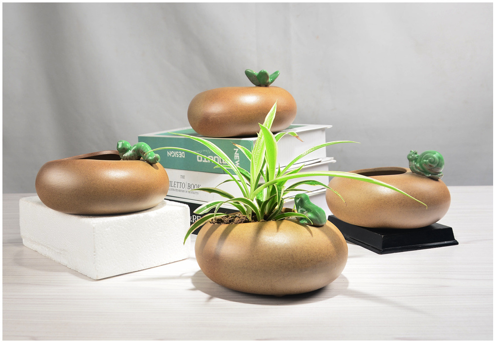 创意素烧粗陶椭圆形多肉花盆粗陶动物透气微景观绿植植物盆栽