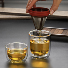 高硼硅玻璃旅行杯套装 双层玻璃咖啡杯便捷出行带咖啡过滤网
