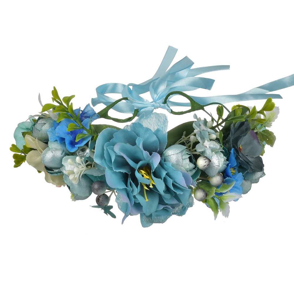 厂家批发欧美时尚手工花环夏威夷头花银色浆果头箍新娘头饰发饰