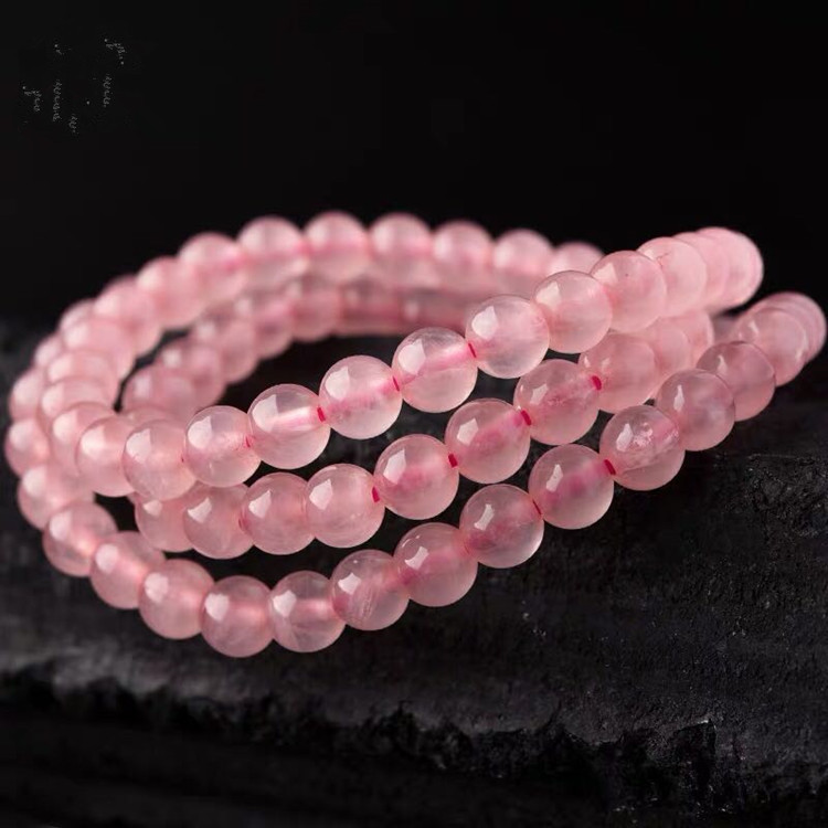 粉水晶多圈佛珠手链 7mm草莓晶三圈芙蓉晶马达加斯加冰透手链