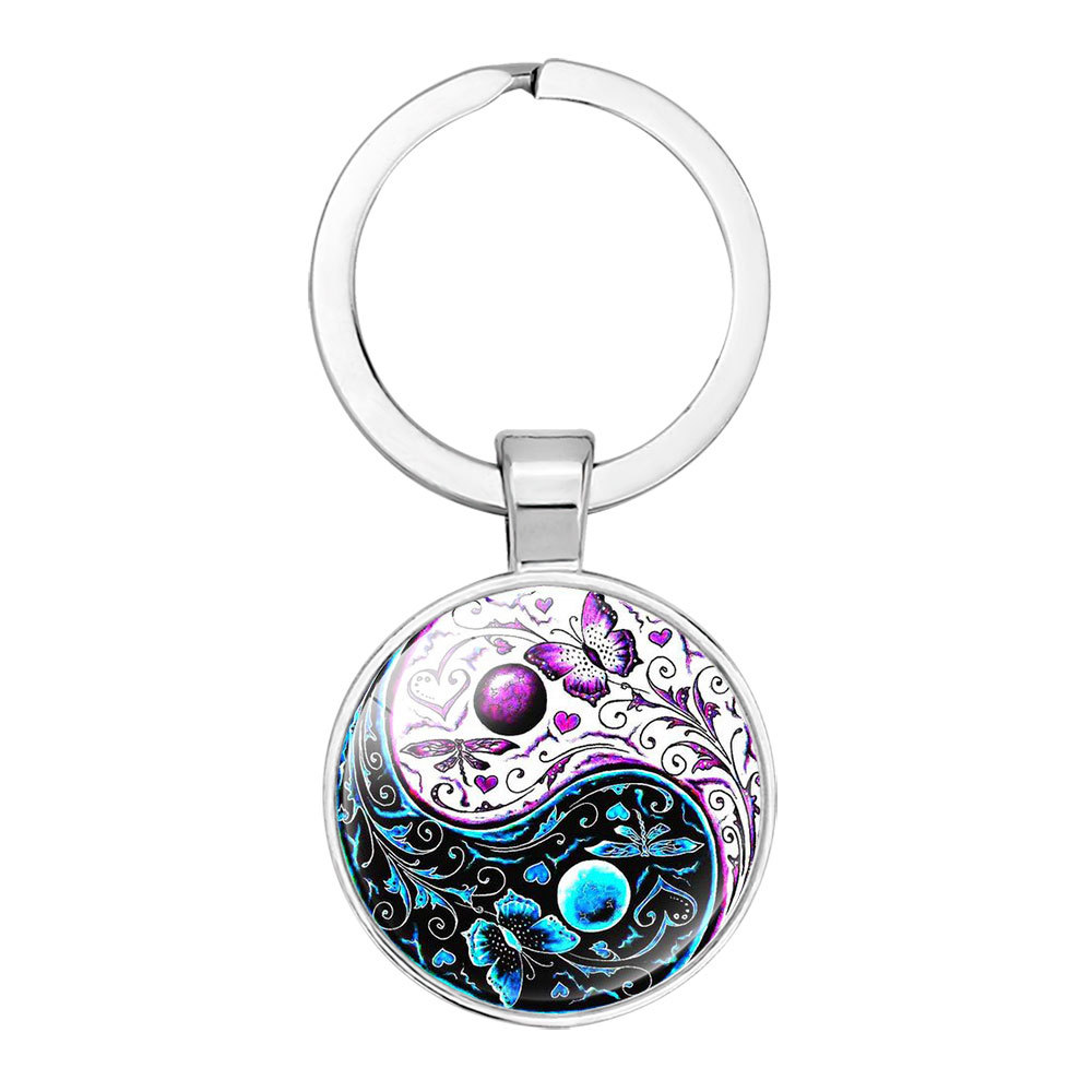 Chinese Elements Accessories Yin Yang Tai Chi Cat Footprints Personality Time Stone Key Ring Pendant Keychain Wholesale