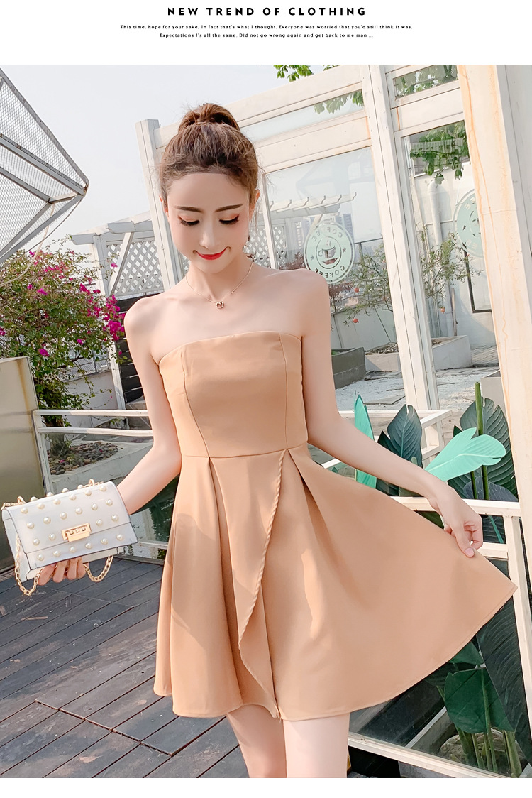 2019新款性感一字肩裙子chic裹胸小礼服短裙小黑裙抹胸连衣裙女
