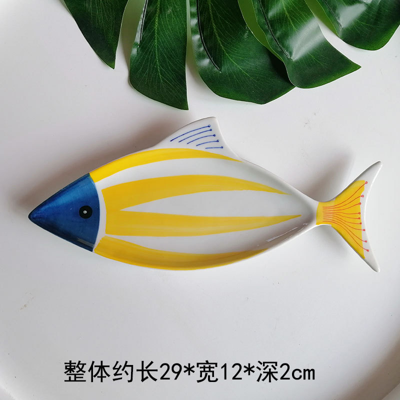 Wholesale Net Red Ceramic Tableware Baby Children's Rice Bowl Dessert Bowl Creative Fish Shape Plate Household Large Fish Plate