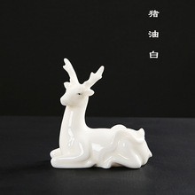 猪油白陶瓷茶宠 白瓷摆件小鹿小猪兔子貔貅 一路平安好土摆件代发