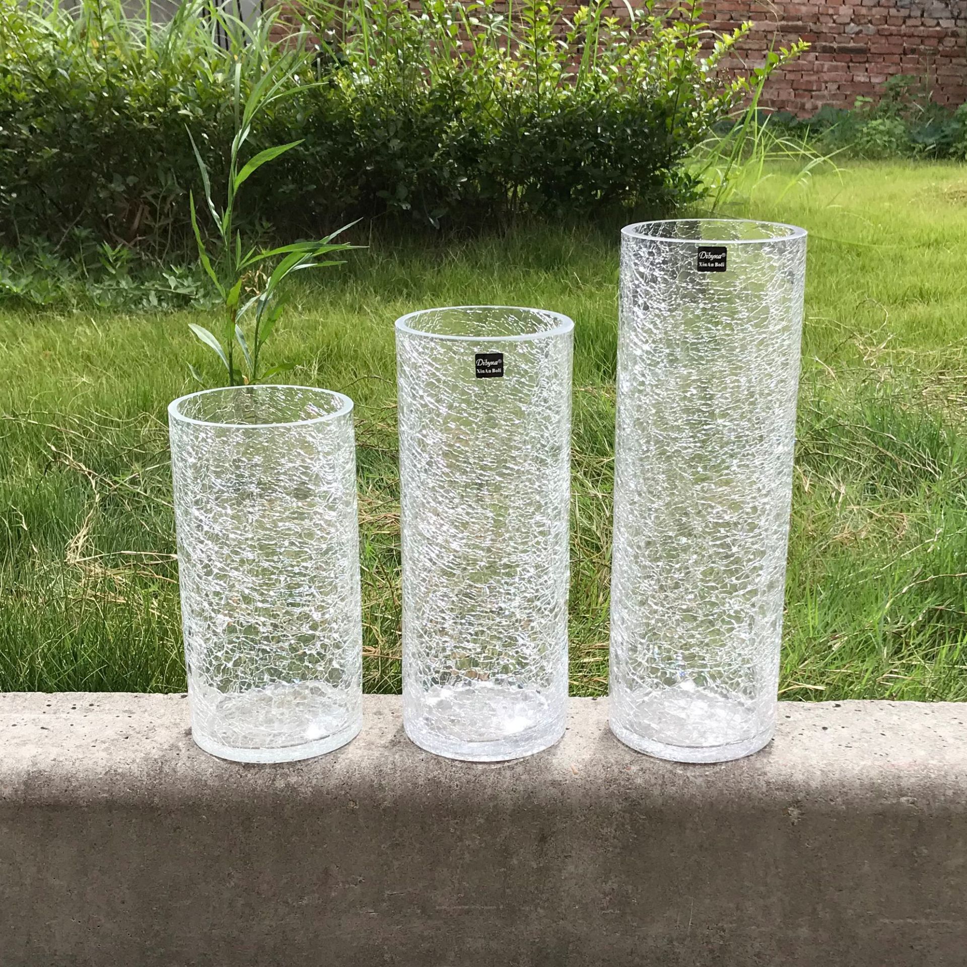 透明冰花直筒玻璃花瓶 家居装饰裂纹灯具配件玻璃瓶厂家直销