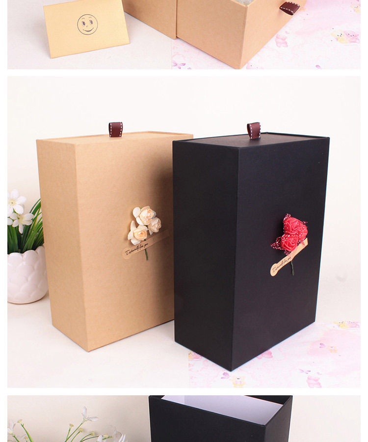跨境专供抽拉式礼品盒 黑色长方形打包盒 牛皮纸茶叶 花茶包装盒