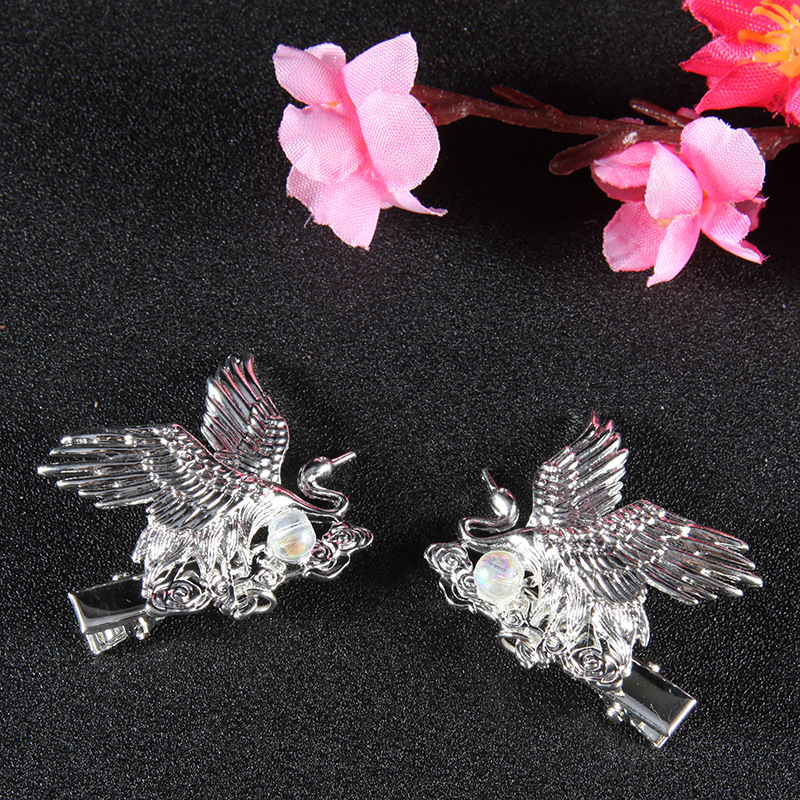 Headdress for Han Chinese Clothing Hairpin Hairpin Crane Super Fairy Tassel a Pair of Hairclips Vintage Accessories Stall Supply Antique Hair Accessories