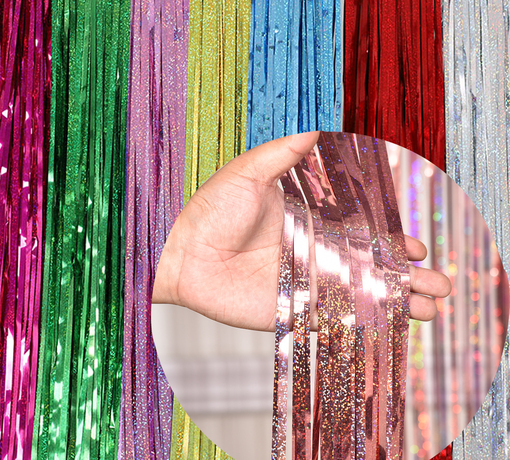 厂家直销1*2m加厚镭射雨丝帘生日派对婚礼装饰背景墙流苏雨丝门帘