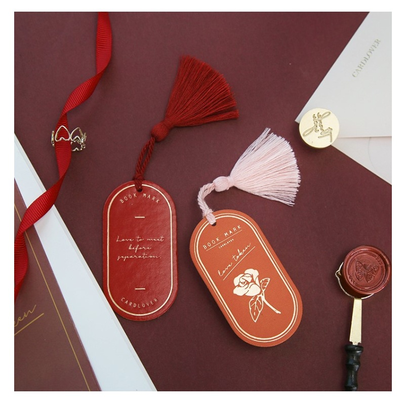 皮革椭圆形书签 烫金书页夹 小清新书签文具促销礼品