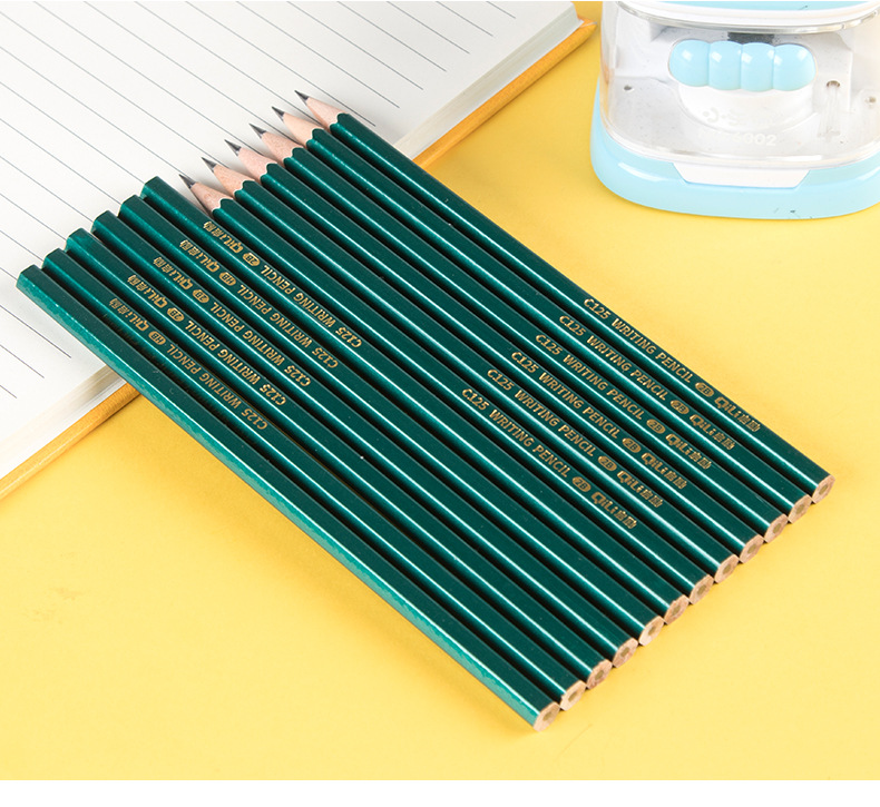 2b铅笔hb原木儿童学生书写绘画素描考试专用10支装闪光绿铅笔