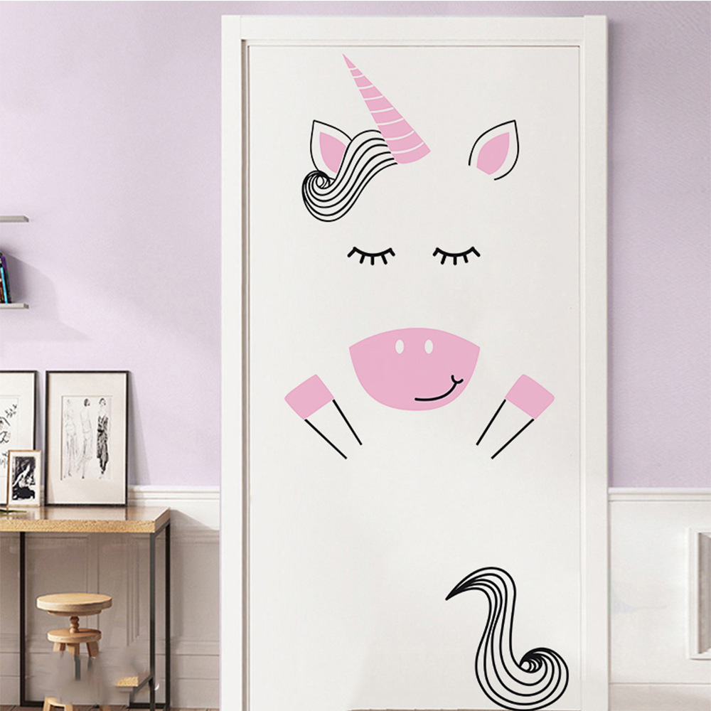 昆尚跨境新款北欧简约独角兽马卧室儿童房门贴环保装饰画 ksd8809