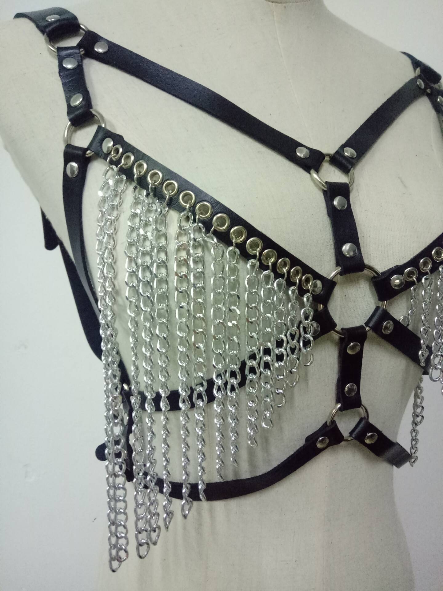 欧美摇滚性感皮质身体链胸罩文胸链条流苏比基尼背心背带胸带吊带
